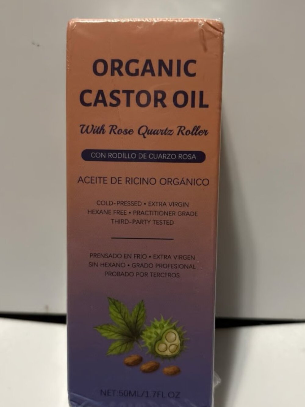 Organic Castor Oil with Rose Quartz Roller 1.7 fl oz Sealed